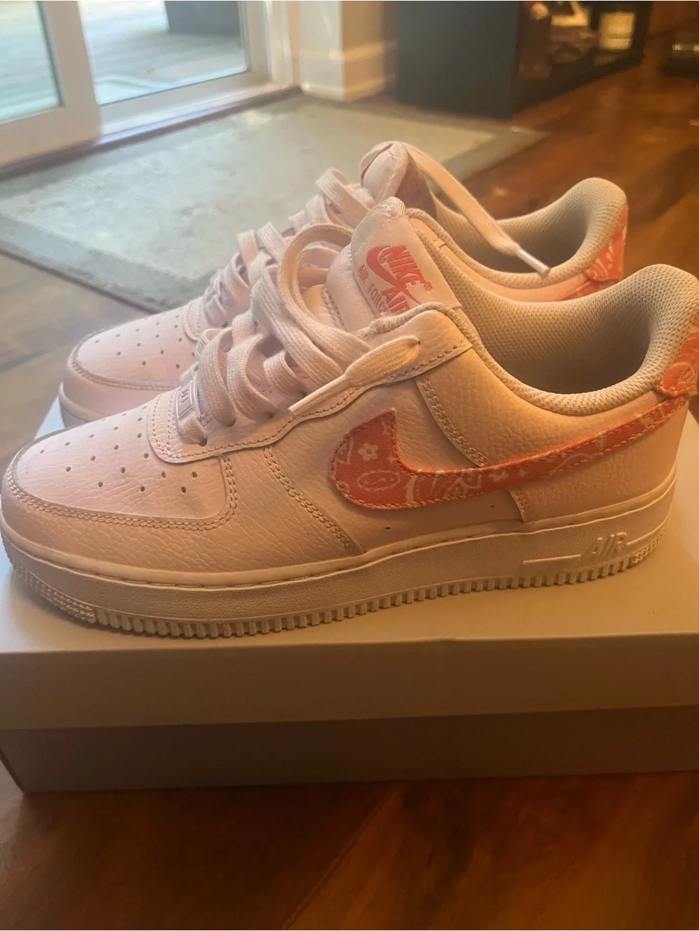 Nike Air Force 1 Low Sneakers - Pale Pink with Coral Logo